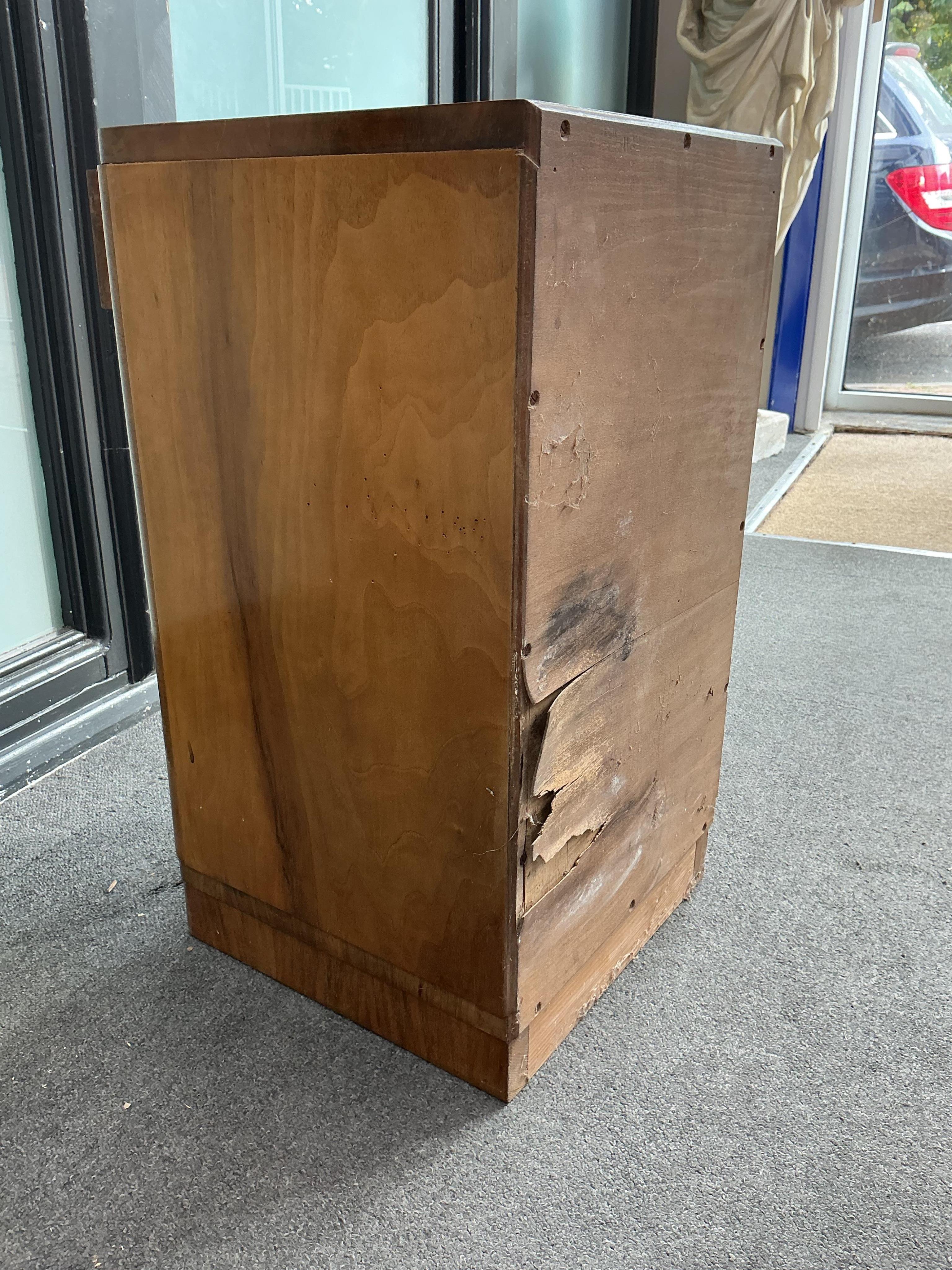A pair of Art Deco walnut bedside cabinets width 33cm, depth 33cm, height 60cm